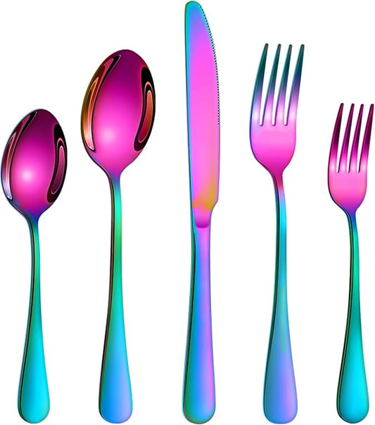 20 Pcs Rainbow Silverware Set for 4, Food Grade Stainless Steel Flatware Set, Eating Utensils Sets Include Fork/Knife/Spoon,Home Kitchen Tableware Set, Reusable Cutlery Set, Dishwasher Safe-CasaMuseHome
