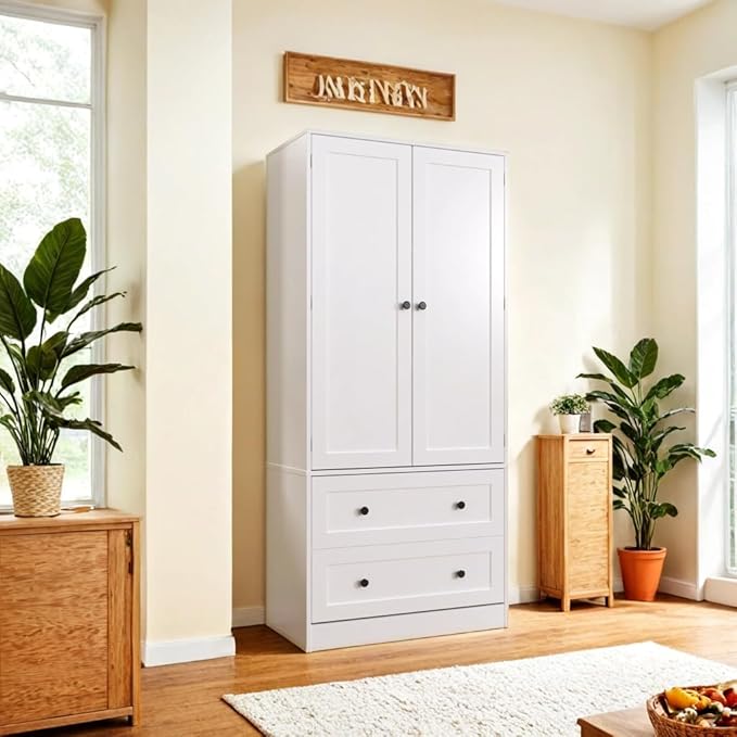 64.2" Tall White Kitchen Pantry, Storage Cabinet with Doors and Drawers, Freestanding Wooden Organizer for Kitchen, Dining Room-CasaMuseHome