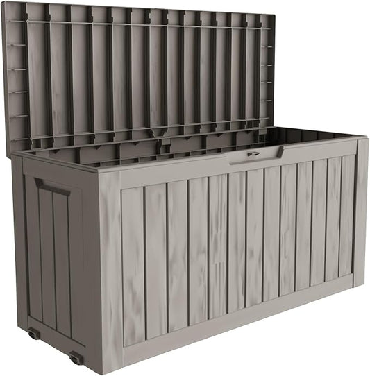 75 Gallon Double-Wall Resin Deck Box - Lockable Waterproof Outdoor Storage Box, 515lbs Capacity & Doubles as Seating for Patio Furniture - Garden Tools, Pool Accessories (Brown)-CasaMuseHome