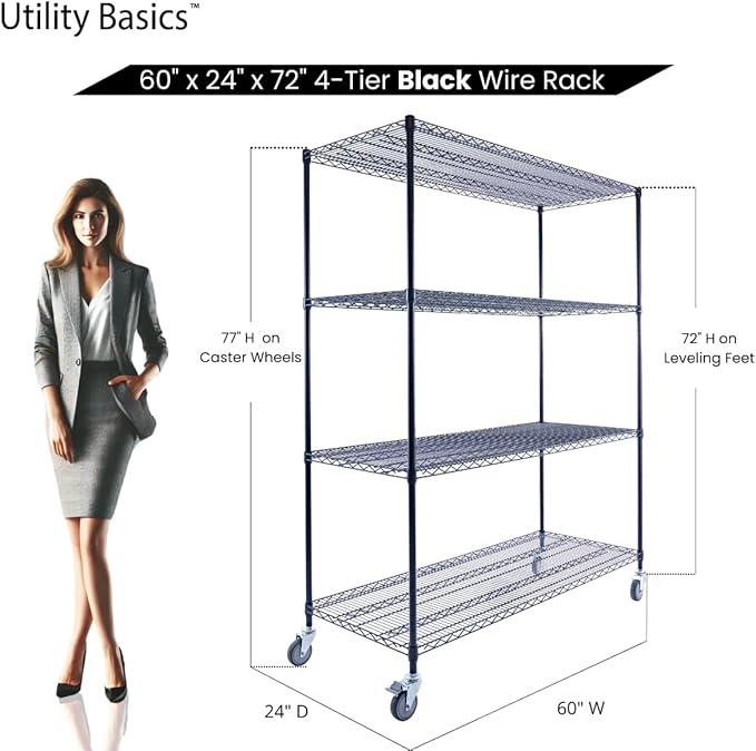 60"x24"x72" Premium Metal Steel 4-Tier Wire Shelving NSF 3200 LBS MAX Capacity Heavy Duty Storage Rack for Hospitals, Schools, Commercial Spaces, and Garages w/Premium Wheels-CasaMuseHome