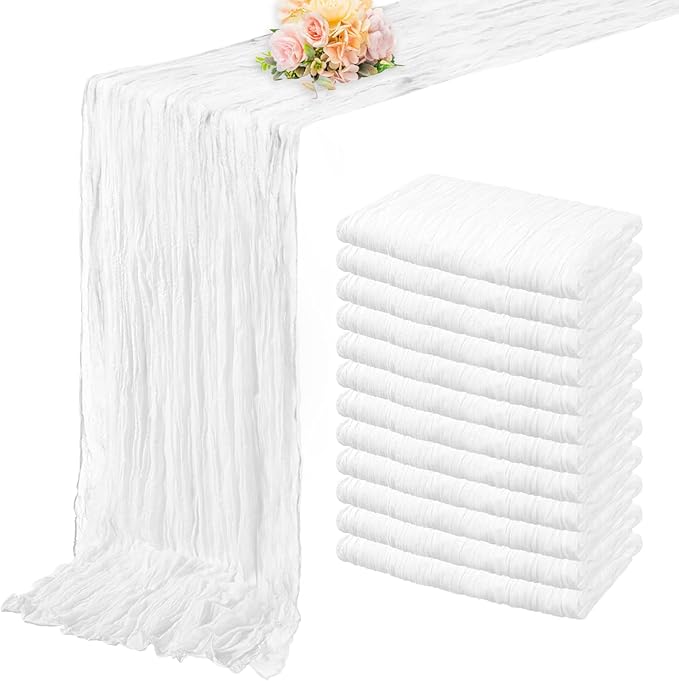 10FT 12 Pack White Cheesecloth Table Runner 20 x 120 Inch Long Rustic Gauze Cheese Cloth Table Runner for Wedding Bridal Baby Shower Table Decorations Boho Fabric Sheer Birthday Party Table Decor-CasaMuseHome