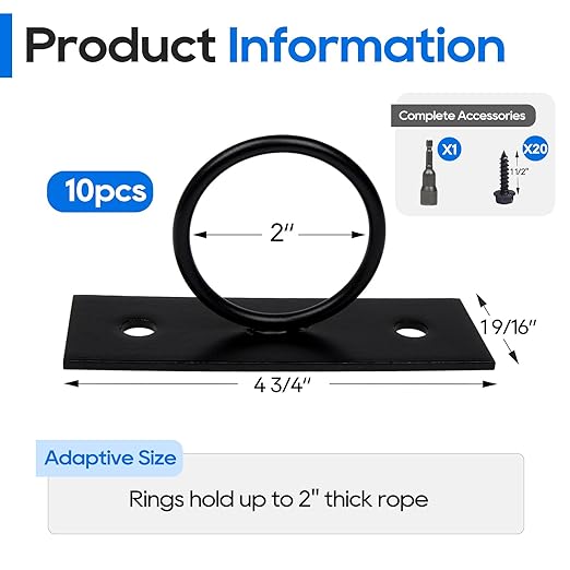 10Pack 2inch Rope Support Holder Drop Ring Brackets Stainless Steel Decorative for Hemp Rope Fencing Stair Deck Railing Ceiling Hook-CasaMuseHome