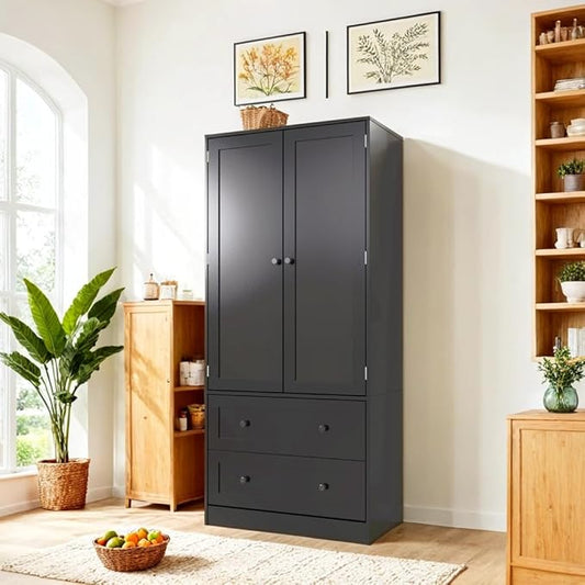 64.2" Tall Black Kitchen Pantry, Storage Cabinet with Doors and Drawers, Freestanding Wooden Organizer for Kitchen, Dining Room-CasaMuseHome