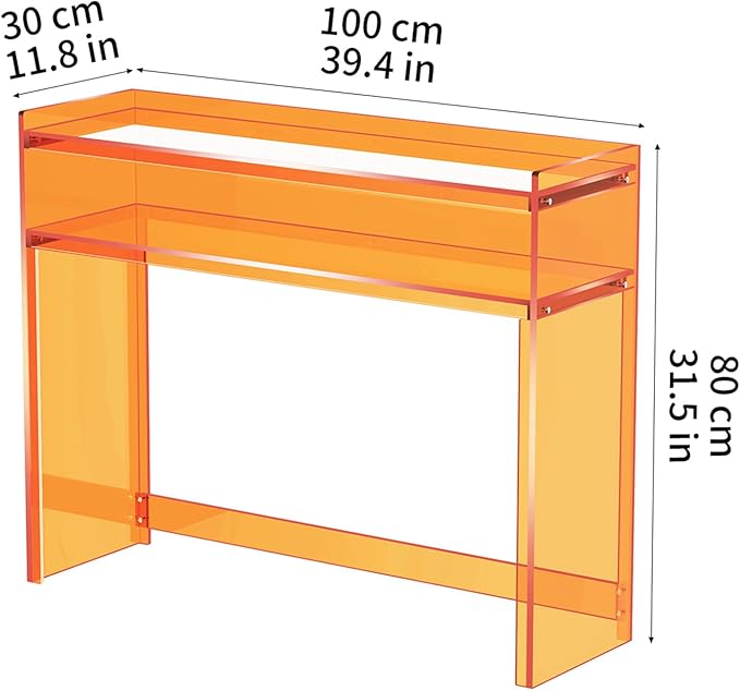 Acrylic Console Table, Entryway Table with Storage Shelves (1, 39.4 * 31.5 * 11.7 inches) (Orange)-CasaMuseHome