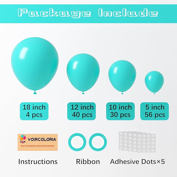 130pcs Teal Balloons Different Sizes 18" 12" 10" 5" Turquoise Blue Balloons for Boys Girls Baby Shower Wedding Anniversary Graduation Engagements Birthday Party Decorations-CasaMuseHome
