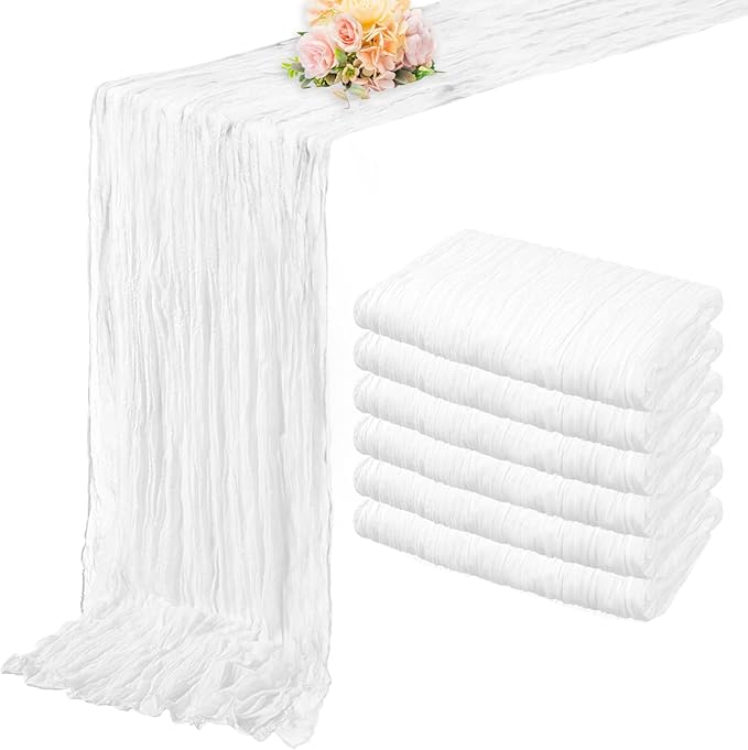 10FT 6 Pack White Cheesecloth Table Runner 20 x 120 Inch Long Rustic Gauze Cheese Cloth Table Runner for Wedding Bridal Baby Shower Table Decorations Boho Fabric Sheer Birthday Party Table Decor-CasaMuseHome