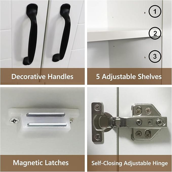 71" Tall Pantry Cabinet/Storage Cabinet, Wood Cupboard with 2 Door and 3 Adjustable Shelves for Kitchen, Dining Room, Living Room, Bathroom (Style 2)-CasaMuseHome