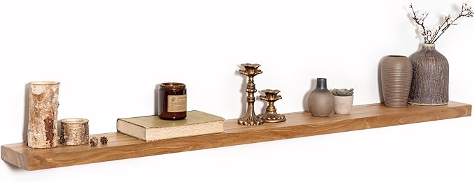 55" Floating Shelves for Wall, Rustic Elm Wood Floating Shelf for Home Decor, Wall-Mounted Display Shelves with Heavy-Duty Bracket, Long Floating Shelf for Bathroom, Kitchen, Natural Color-CasaMuseHome