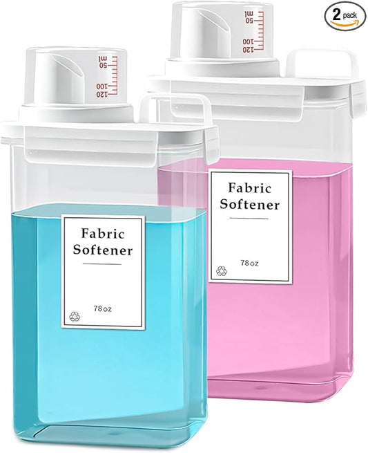2 Pack Laundry Detergent Dispenser, 78oz Detergent Dispenser, Refluxable Laundry Detergent Container, Plastic Liquid Laundry Detergent Dispenser for Laundry Room Organization with 6 Labels-CasaMuseHome