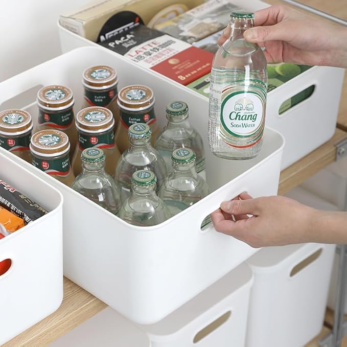 4 pack large plastic White storage bins Baskets, Toy Box Chest with Lids and Handle，Organizer Containers for Baby，Kids,snacks,Nursery，Shelves，Playroom, Bedroom，Office,Closet，home-CasaMuseHome