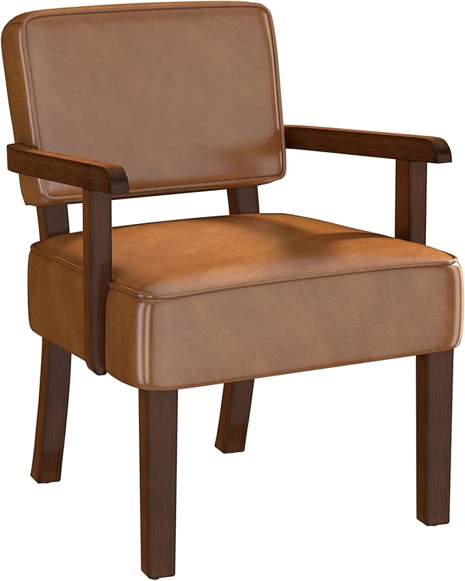 Accent Chair, PU Leather Living Room Chairs Oversized with Soft Seat and Armrests, Armchair for Bedroom, Dinning, Reading, Waiting Rooms (Leather Brown)-CasaMuseHome
