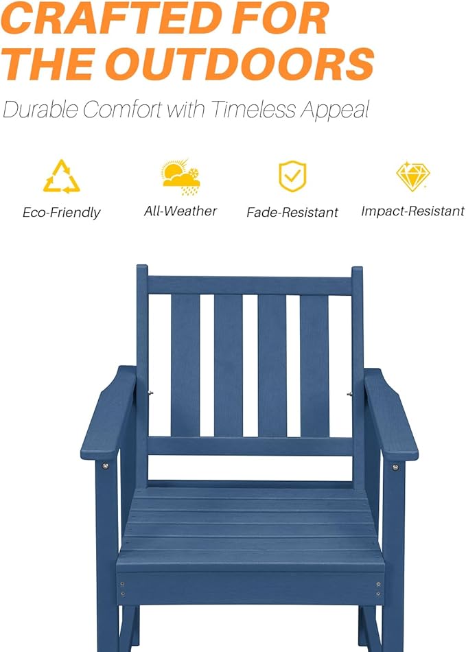 7 Pieces HDPE Outdoor Dining Set, Patio Dining Set with Umbrella Hole, All Weather Outdoor Dining Table Sets for 6, HDPE Patio Furniture Sets for Deck, Backyard, Lawn, and Poolside, Navy-CasaMuseHome