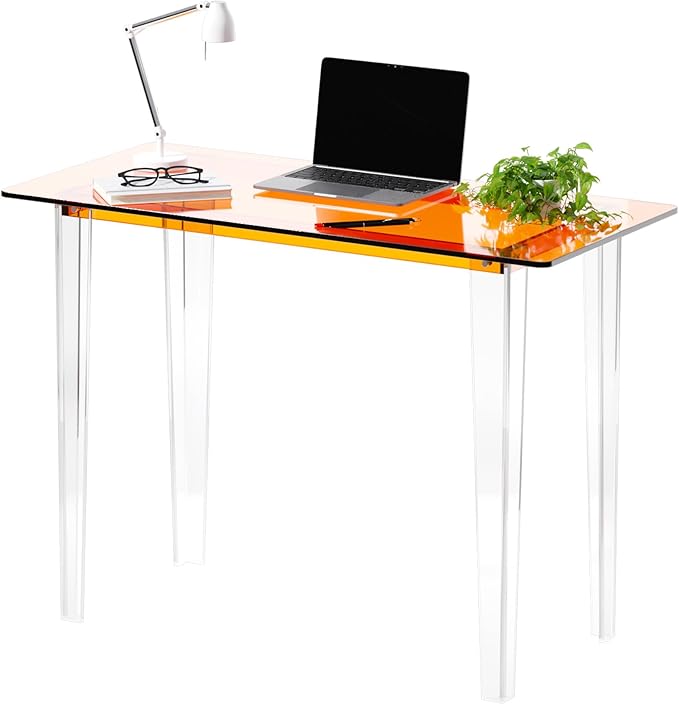 Acrylic Desk, Modern Study Table for Home Office - Extended Surface Multi-Purpose Console & Entryway Table, Sturdy Lightweight Design (42.5-inch, Orange)-CasaMuseHome