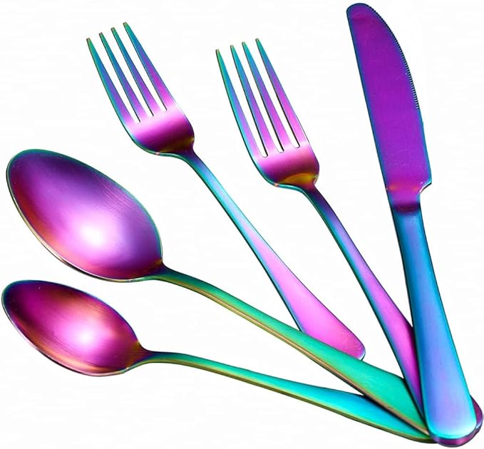 40 Pcs Rainbow Silverware Set for 8, Food Grade Stainless Steel Flatware Set, Eating Utensils Sets Include Fork/Knife/Spoon,Home Kitchen Tableware Set, Reusable Cutlery Set, Dishwasher Safe-CasaMuseHome