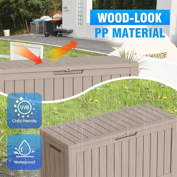 80 Gallon Outdoor Deck Box,Storage Lockable Waterproof Patio Furniture,Garden Tools,Cushions,Pool Accessories Outside Storage Resin Box(Gery)-CasaMuseHome