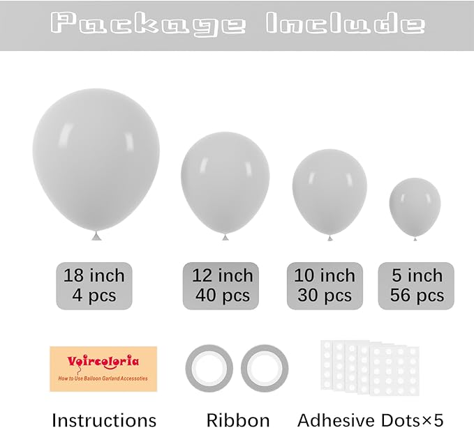 130pcs Gray Balloons Different Sizes 18" 12" 10" 5" Pastel Gray Balloons for Boys Girls Birthday Baby Shower Gender Reveal Wedding Decorations-CasaMuseHome
