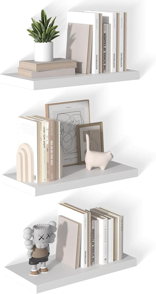 12 Inch Deep Floating Shelves for Wall 3 Pack White Floating Shelves Large Storage Space Wall Mount Shelf for Living Room Kitchen Bathroom 24" W x 12" D x 1.2" H White-CasaMuseHome
