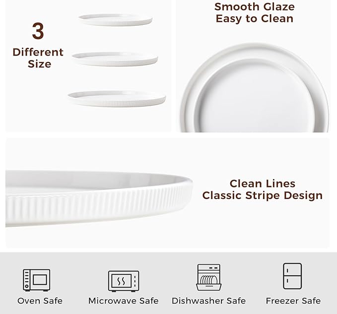 3 Packs Serving Platters, Large Serving Tray, Round Platters for Serving Food, Food Tray for Veggie Fruit Snack Dessert Cheese, White Ceramic Serving Trays for Party, Entertaining, 12.8”/10.8”/8.8”-CasaMuseHome