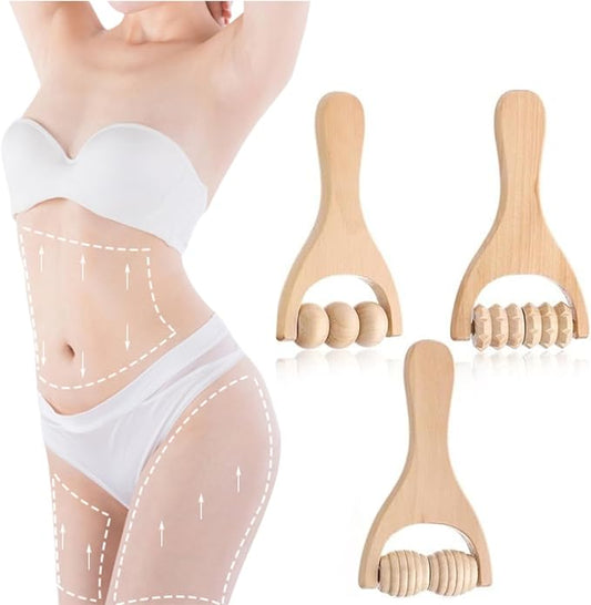 3Pcs Wooden Hand Massage Roller, Manual Wood Therapy Massage Tools Massager Roller for Relaxes Thigh, Leg, Hands Full Body Muscle Men Women Gift-CasaMuseHome