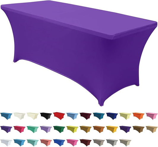 ABCCANOPY 4 FT Spandex Table Cover Stretch Fitted Wrinkle Resistant Tablecloth Reuse for Rectangular Folding Table Patry Event Wedding Banquet Protector Purple-CasaMuseHome