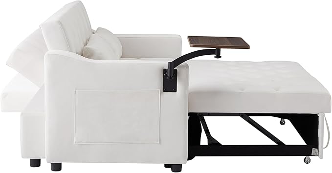 3-in-1 Convertible Sleeper Sofa Bed, Pullout Couch with 360° Swivel Side Table, Modern Chenille Fabric, Easy to Assemble, Folding Loveseat Sofa Bed for Living Room & Guest Room-CasaMuseHome
