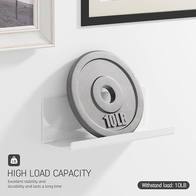 Acrylic Wall Floating Shelves Set of 2, Wall Shelves White 12 Inch Adhesive Wall Organizer Adhesive Shelf for Bathroom, Kitchen, Bedroom, Office, Gaming Room, No Damage, No Drill-CasaMuseHome