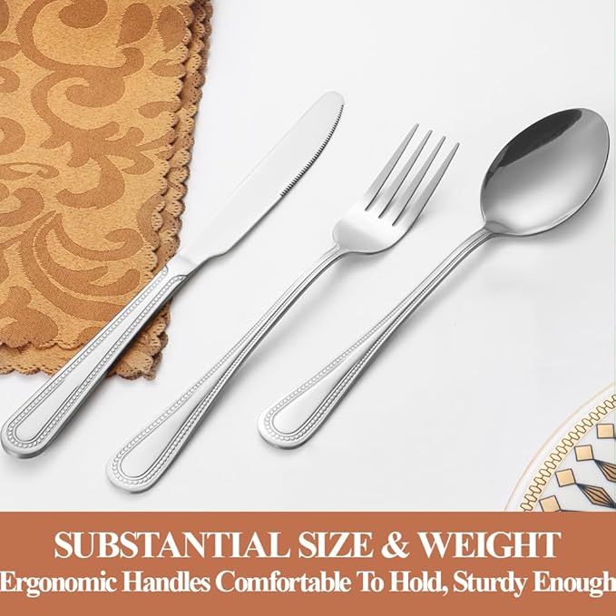 40 Pcs Silverware Set for 8 with Pearled Edge Handle design, Food Grade Stainless Steel Flatware Set, Eating Utensils Sets Include Fork/Knife/Spoon, Reusable Cutlery Set, Dishwasher Safe-CasaMuseHome