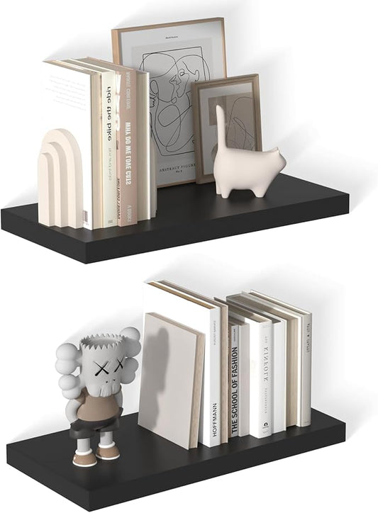 12 Inch Deep Floating Shelves for Wall 2 Pack Floating Shelves Large Storage Space Wall Mount Shelf for Living Room Kitchen Bathroom 24" W x 12" D x 1.2" H Black-CasaMuseHome