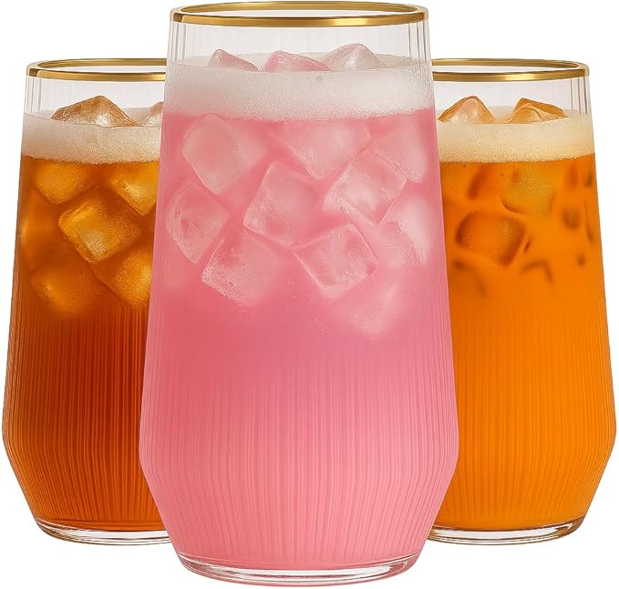 48 Pack Ribbed Ripple Stemless Toasting Glasses, Origami Durable 9 Oz BPA-Free Disposable Plastic Champagne Flutes for Weddings, Bars, Events, and Celebrations (Gold Rim)-CasaMuseHome