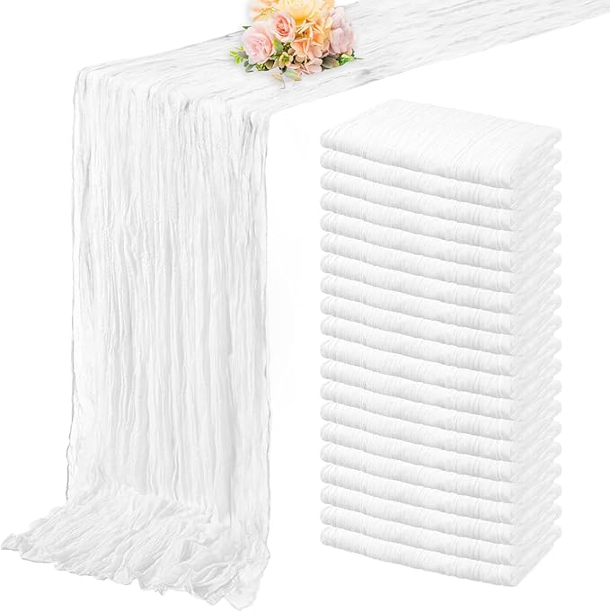 10FT 20 Pack White Cheesecloth Table Runner 20 x 120 Inch Long Rustic Gauze Cheese Cloth Table Runner for Wedding Bridal Baby Shower Table Decorations Boho Fabric Sheer Birthday Party Table Decor-CasaMuseHome