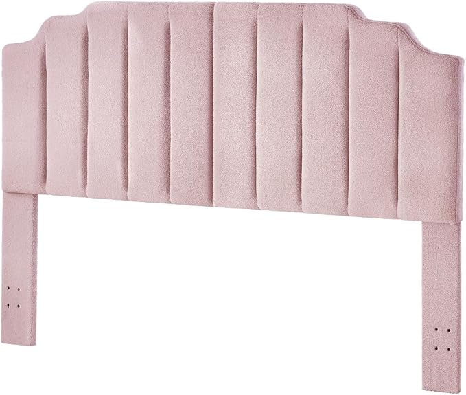 24KF Pink Teddy Fabric Tufted King Upholstered Headboard, Modern Vertical Channel Design California King Headboard with Stepped Silhouette Top Edge,6026-K-Teddy Pink-CasaMuseHome