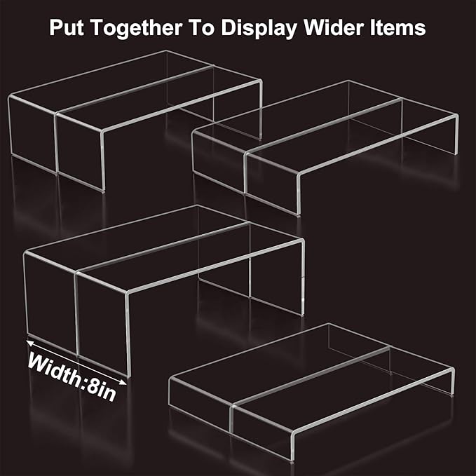 Acrylic Display Risers,12'' Large Display Stands, Thickened to 0.2''(5mm) Stackable Acrylic Shelves for Perfume Display, Clear Risers for Cupcake Stand,Pop Figurines,Tumbler,Food (Clear, 8PCS)-CasaMuseHome