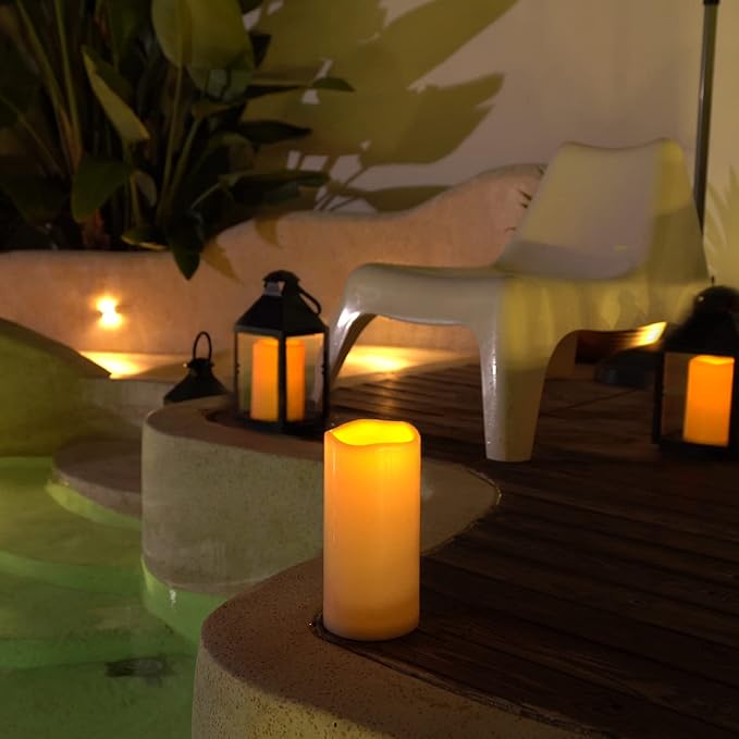 5plots 4" x 10" Single Waterproof Outdoor Flameless Candles, Battery Operated Flickering LED Pillar Candles with Remote and Timers for Indoor Outdoor Lanterns, Long Lasting, Large-CasaMuseHome