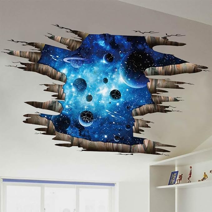 3D Space Floor Sticker,Blue Galaxy Wall Decal-Removable Mural for Kids Bedroom Living Room Milky Way Decorations-CasaMuseHome
