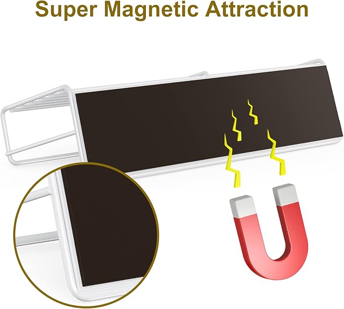 2 Pack White Magnetic Spice Rack Organizer, Space Saver for Refrigerator and Whiteboard, Metal Fridge Shelf for Kitchen and Classroom-CasaMuseHome