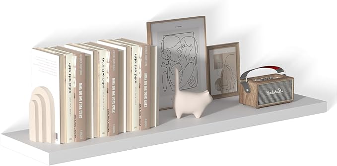 48 Inch Floating Shelf 1 Pack Large Floating Shelves for Wall No Drilling Accessories Included Deep Wall Shelves for Living Room Kitchen Farmhouse 48" W x 12" D x 1.2" White-CasaMuseHome