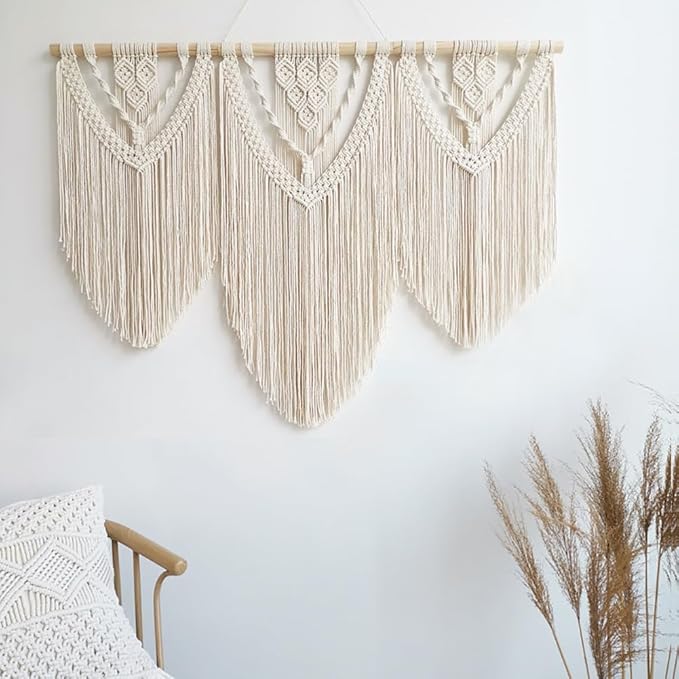 Achart Macrame Wall Hanging Large- Boho Wall Decor- large wall art- Wall Decor Living Room- Macrame Tapestry Boho Decor for Bedroom (Beige-C)-CasaMuseHome