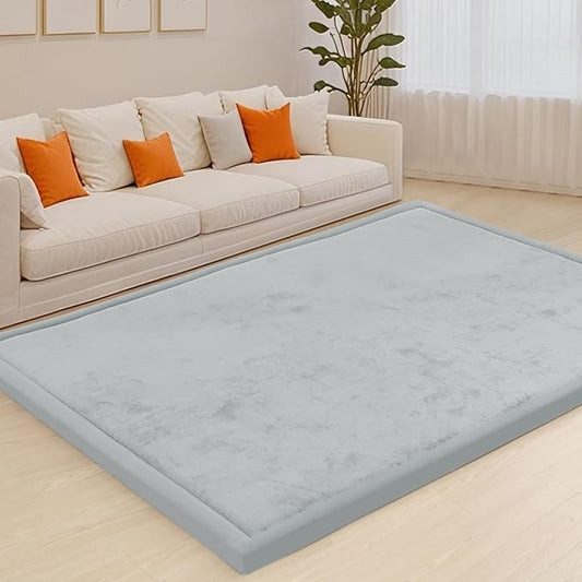 ACOMOPACK Baby Play Mat for Floor,1.3" Thick Memory Foam Area Rug for Living Room,Soft Velvet Crawling with Non-Slip Bottom for Kid,Toddler,79"×118" Tummy Time Nursery Rugs,Yoga（Light Grey）-CasaMuseHome