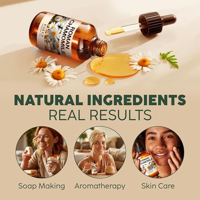 KUKKA Roman Chamomile Essential Oil for Tranquil Retreats and Peaceful Relaxation - Roman Chamomile Essential Oil 4 Oz - Soothing, Comforting and Calming - 100% Authentically Sourced Premium Oils