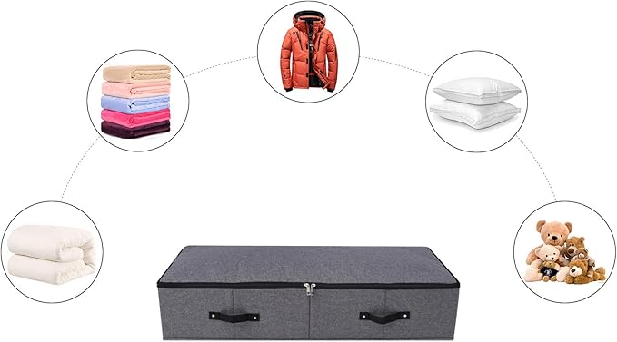 2PCS Foldable Blankets Clothes Comforters Storage Bin Organizer with Plastic Support Liner for Blankets, Towels, Comforter, Sweaters, Linen Sheets, Wrapping Paper, Black Grey-CasaMuseHome