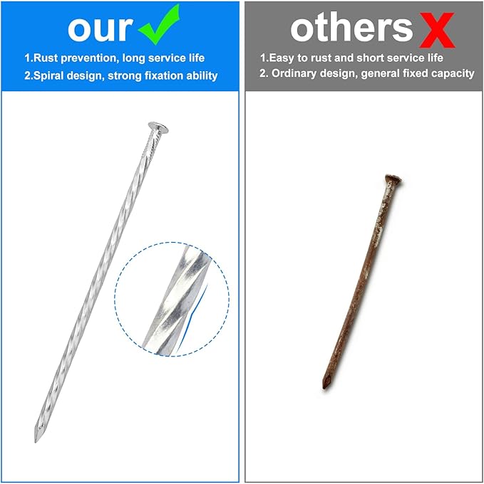 60 PCS 8 Inch Spiral Metal Galvanized Landscape Spikes, Galvanized Non-Rust Metal Garden Stakes, Garden Nails for Artificial Turf, Weed Barrier, Tent, Carpentry and More, by GENHAKON.-CasaMuseHome