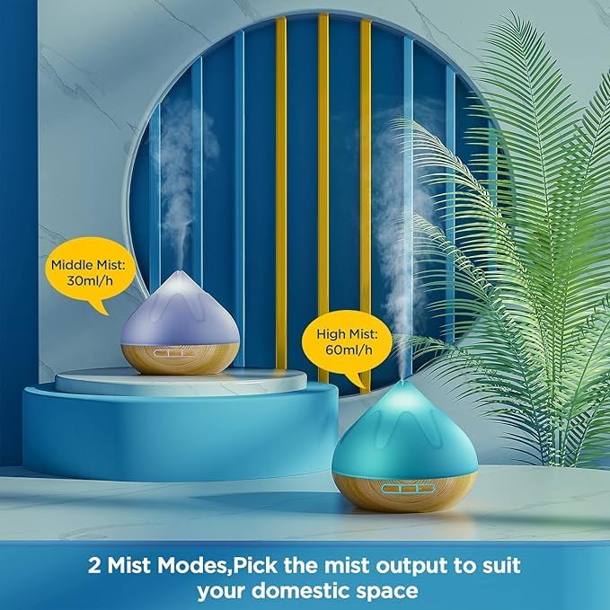 500ML Essential Oil Diffuser: Aroma Diffuser with Remote Control for Hotel Spa Yoga Room - Humidifier with 14 Colors LED Night Light for Bedroom Home Relaxation-Light Brown-CasaMuseHome