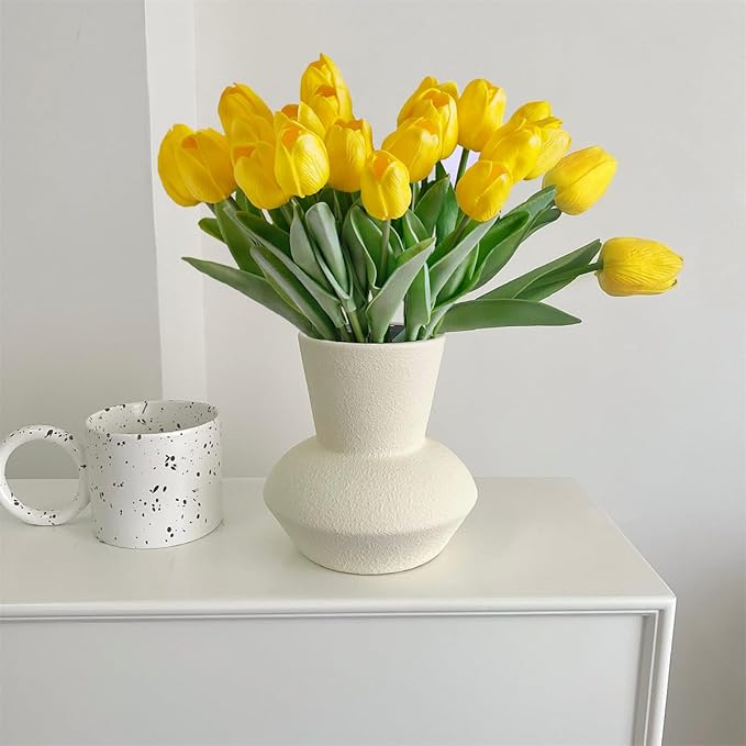 20pcs Yellow Artificial Tulip Fake Flower 12.9 Inch Spring Mother's Day Easter Gift for Home Kitchen Wedding Decoration-CasaMuseHome