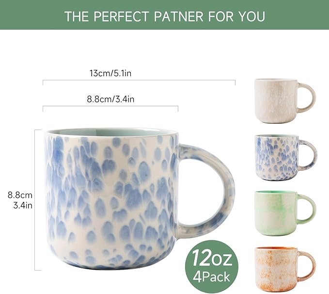 12 OZ Coffee Mugs Set of 4, Modern Ceramic Coffee Mugs Set with handle for Tea/Latte/Cappuccino/Milk/Cocoa.-CasaMuseHome