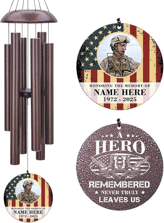 36inch Personalized Wind Chimes, Memorial Wind Chimes for US Veteran, Wind Chime for Loss of Loved Dad/Mom, Sympathy Memorial Gifts, Thank You Veteran Solider-CasaMuseHome