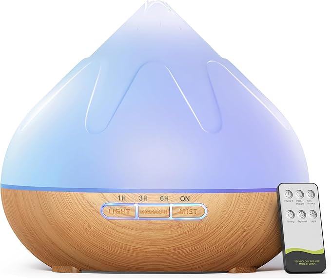 500ML Essential Oil Diffuser: Aroma Diffuser with Remote Control for Hotel Spa Yoga Room - Humidifier with 14 Colors LED Night Light for Bedroom Home Relaxation-Light Brown-CasaMuseHome