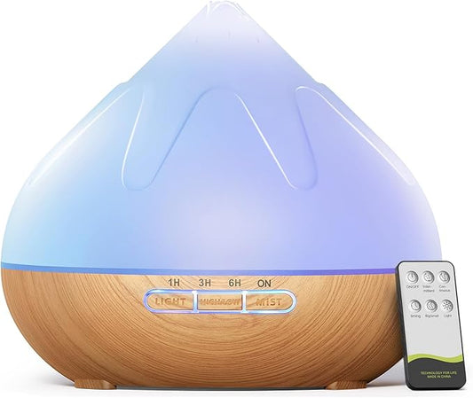 500ML Essential Oil Diffuser: Aroma Diffuser with Remote Control for Hotel Spa Yoga Room - Humidifier with 14 Colors LED Night Light for Bedroom Home Relaxation-Light Brown-CasaMuseHome