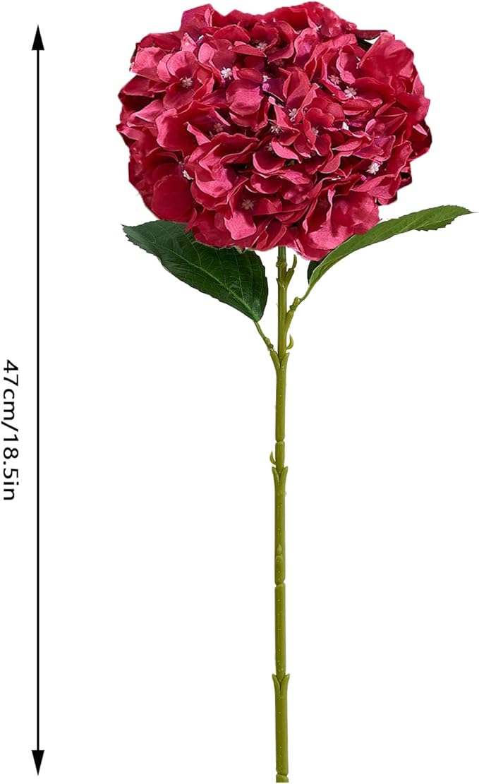 8Pcs Burgundy Fake Flowers Silk Hydrangea Artificial Flowers Bouquets Faux Hydrangea Stems for Home Table Centerpieces Wedding Party Decoration-CasaMuseHome