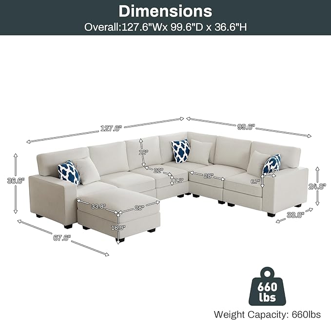 L Lengend Vansen Modular Sectional Sofa U Shaped Couch with Ottoman Modern Reversible Corner Sectional Couch for Living Room (Cream, U Shaped Sofa-2)-CasaMuseHome