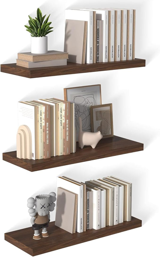 12 Inch Deep Floating Shelves for Wall 3 Pack Floating Shelves Large Storage Space Wall Mount Shelf for Living Room Kitchen Bathroom 30" W x 12" D x 1.2" H Walnut-CasaMuseHome